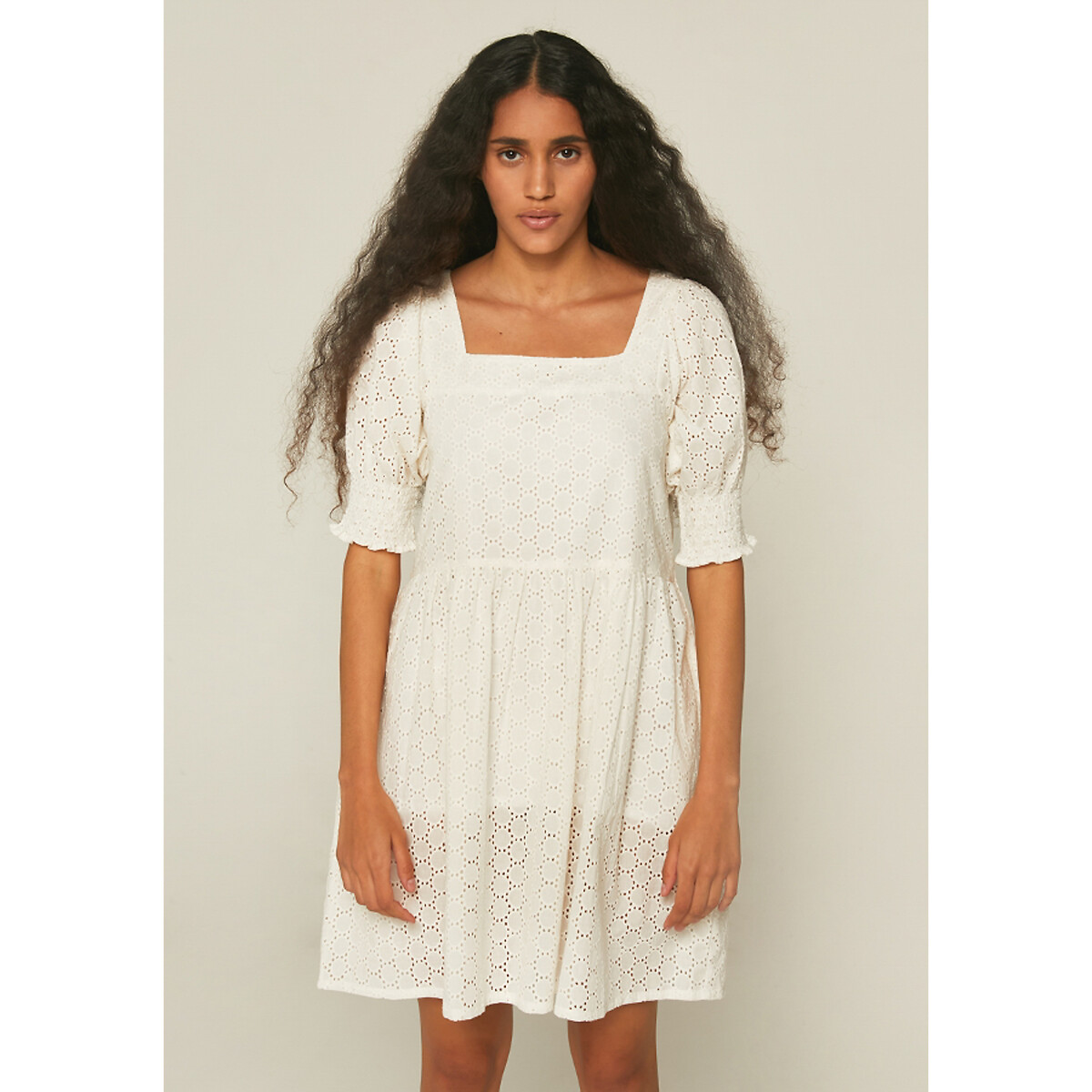 Cotton mini dress with short sleeves ...